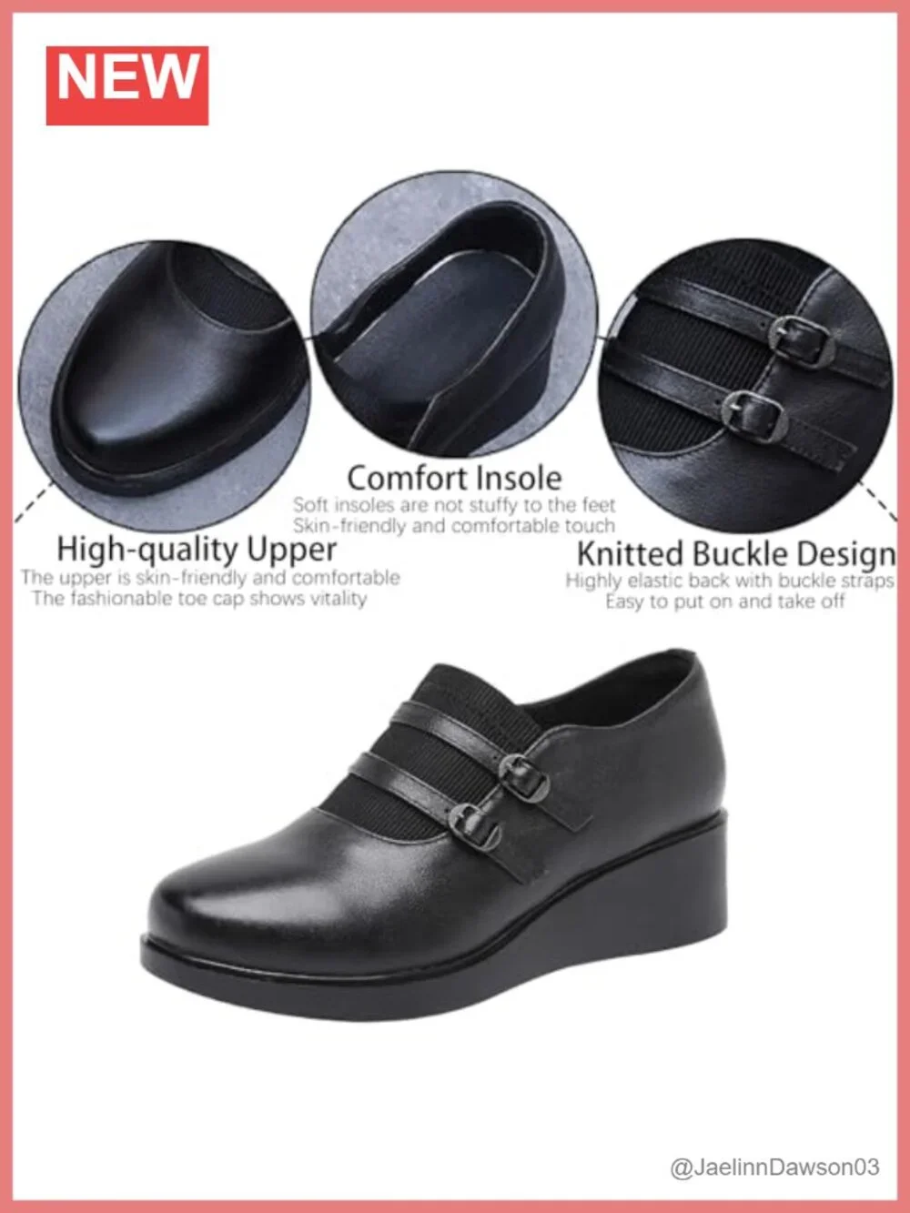 Genuine Leather Wedge Loafers Slip On Buckle Strap Women's Casual Comfortable